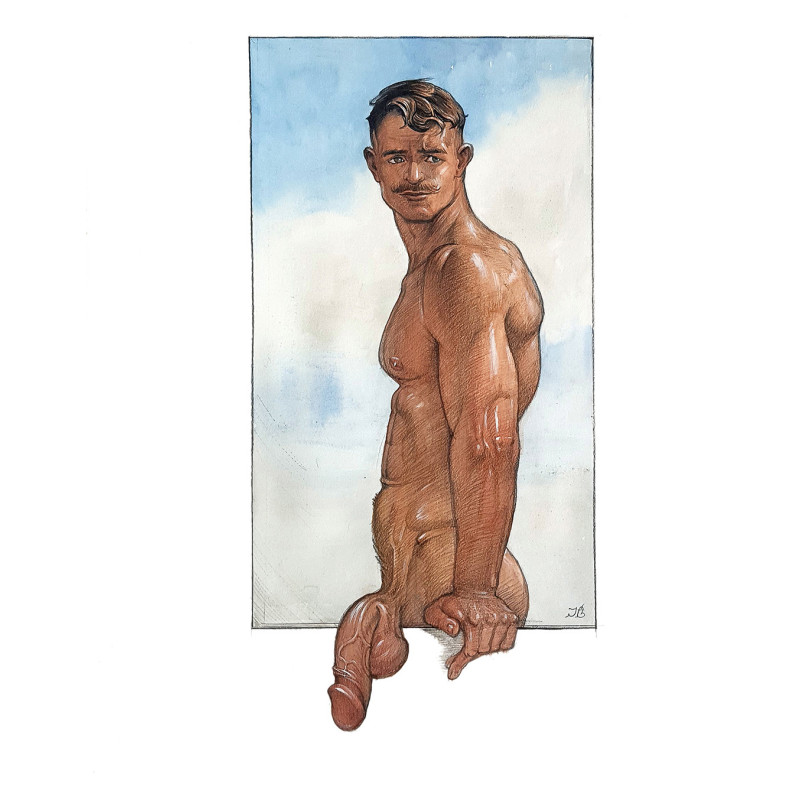 Man against blue sky