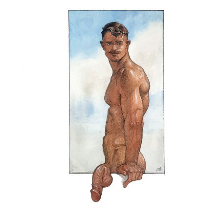Man against blue sky