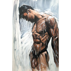 Naked man in the shower